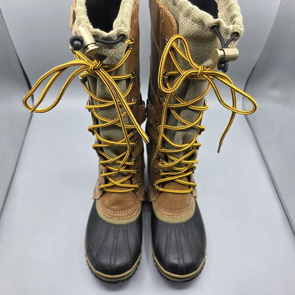 Sorel Conquest Carly II Boots Womens 6.5 Green Tan Tall Waterproof Winter‎ Duck - Picture 4 of 13